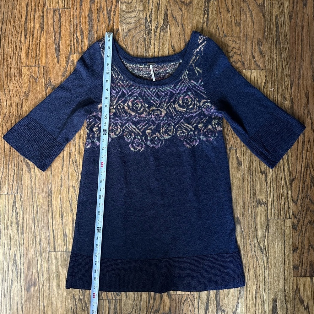 Free People Navy Floral Sweater Mini Dress, Size M - Picture 8 of 8
